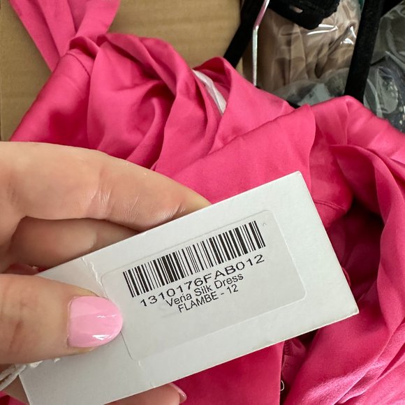 NWT Reformation Veria Silk Maxi Dress Sz 12 Flambe Pink Halter Neckline - Picture 3 of 9